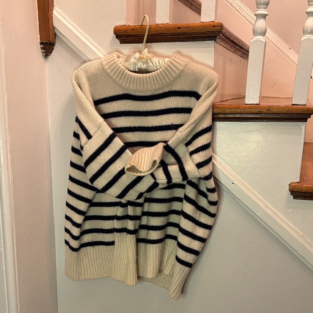 La Ligne Navy Blue and Cream Striped Sweater Size L